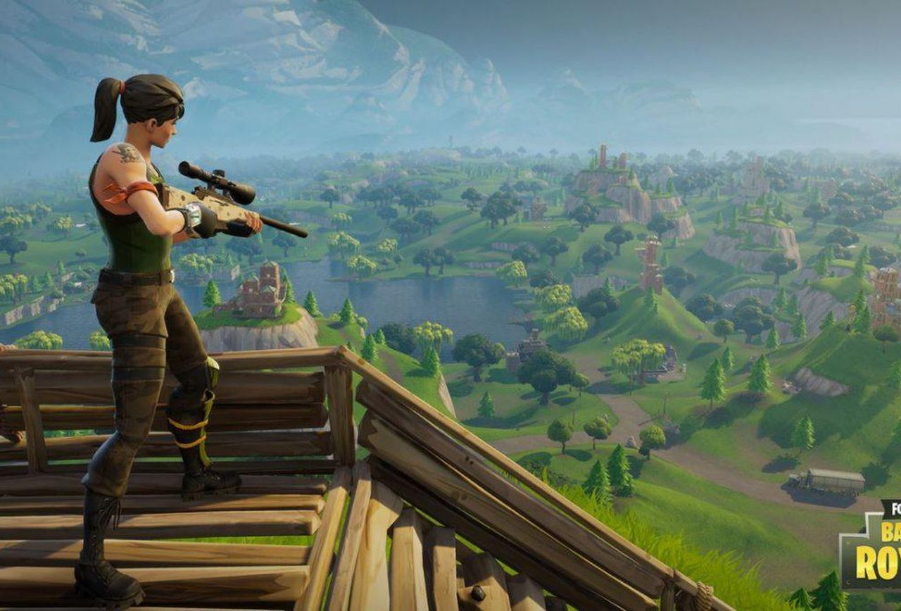 Personaggio Fortnite su torre legno, battle royale, 1280x868 HD, Desktop