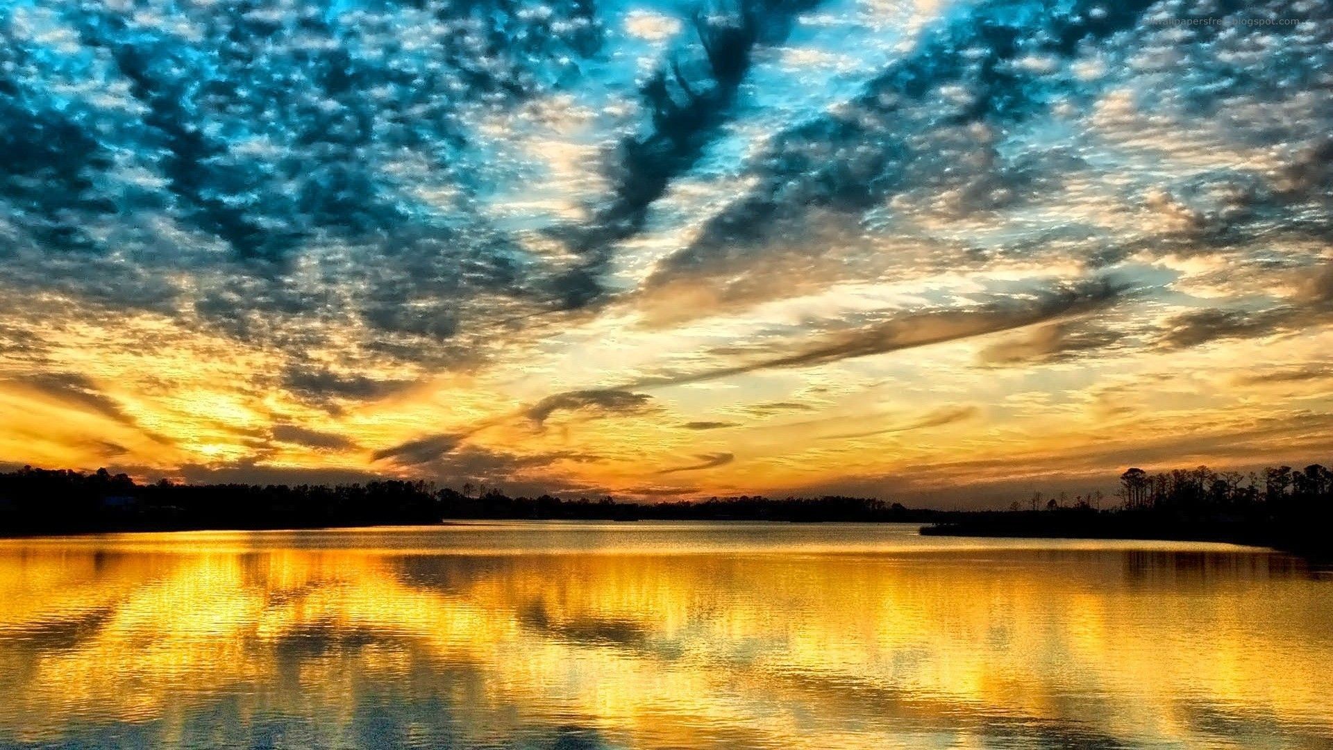 Alba dorata su lago, 1920x1080 Full HD 1080p, Desktop