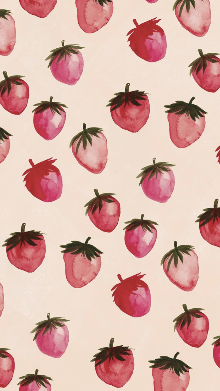 Pattern fragole rosa acquerello, 750x1334 Verticale, Telefono
