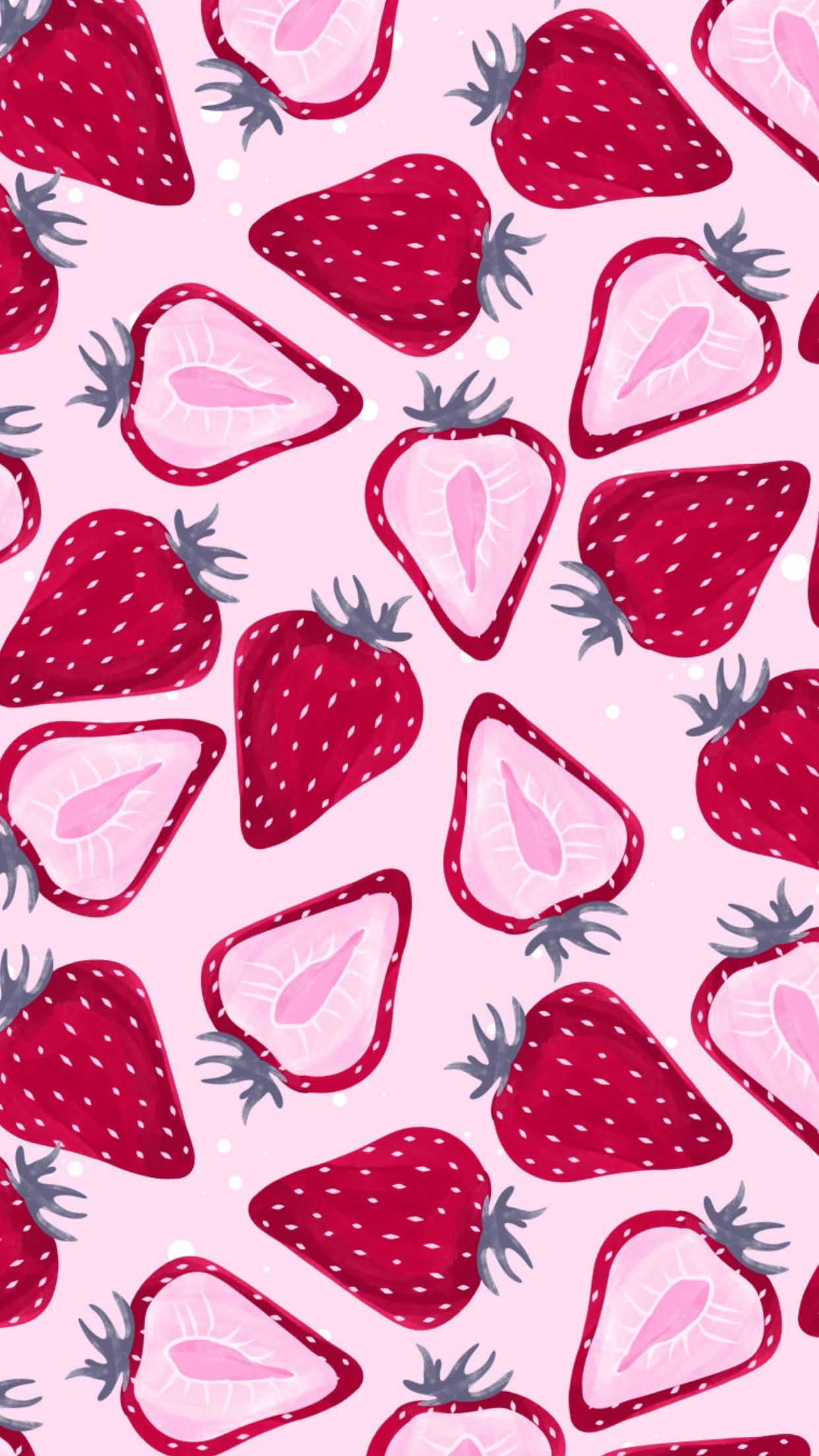 Fragole kawaii sfondo rosa, 1242x2208 Verticale, Telefono