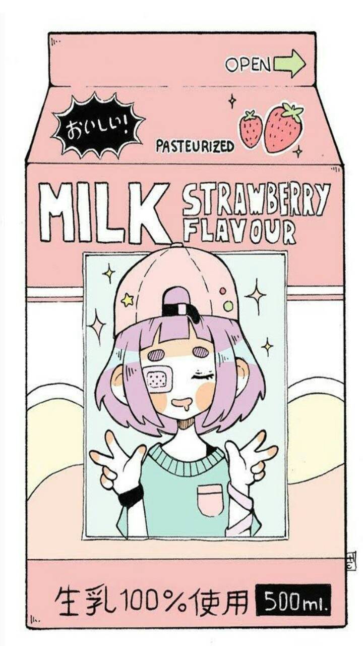 Cartone latte fragola kawaii, 720x1280 Verticale, Mobile