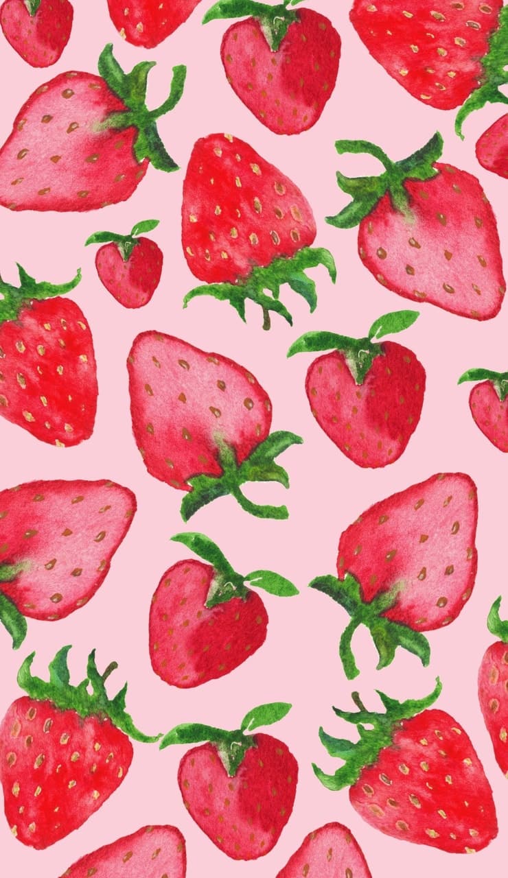 Fragole illustrate su rosa, 740x1280 Full HD Verticale, Smartphone