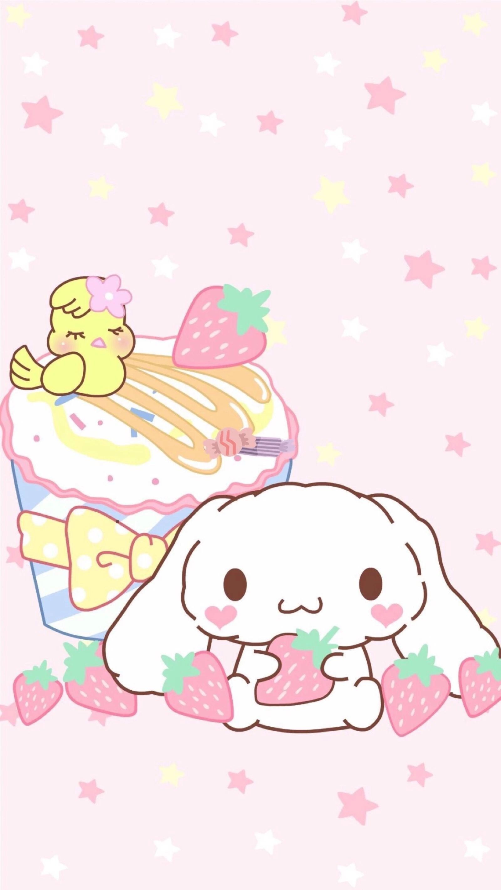Cinnamoroll con fragole kawaii, 1600x2844 Full HD Verticale, Smartphone