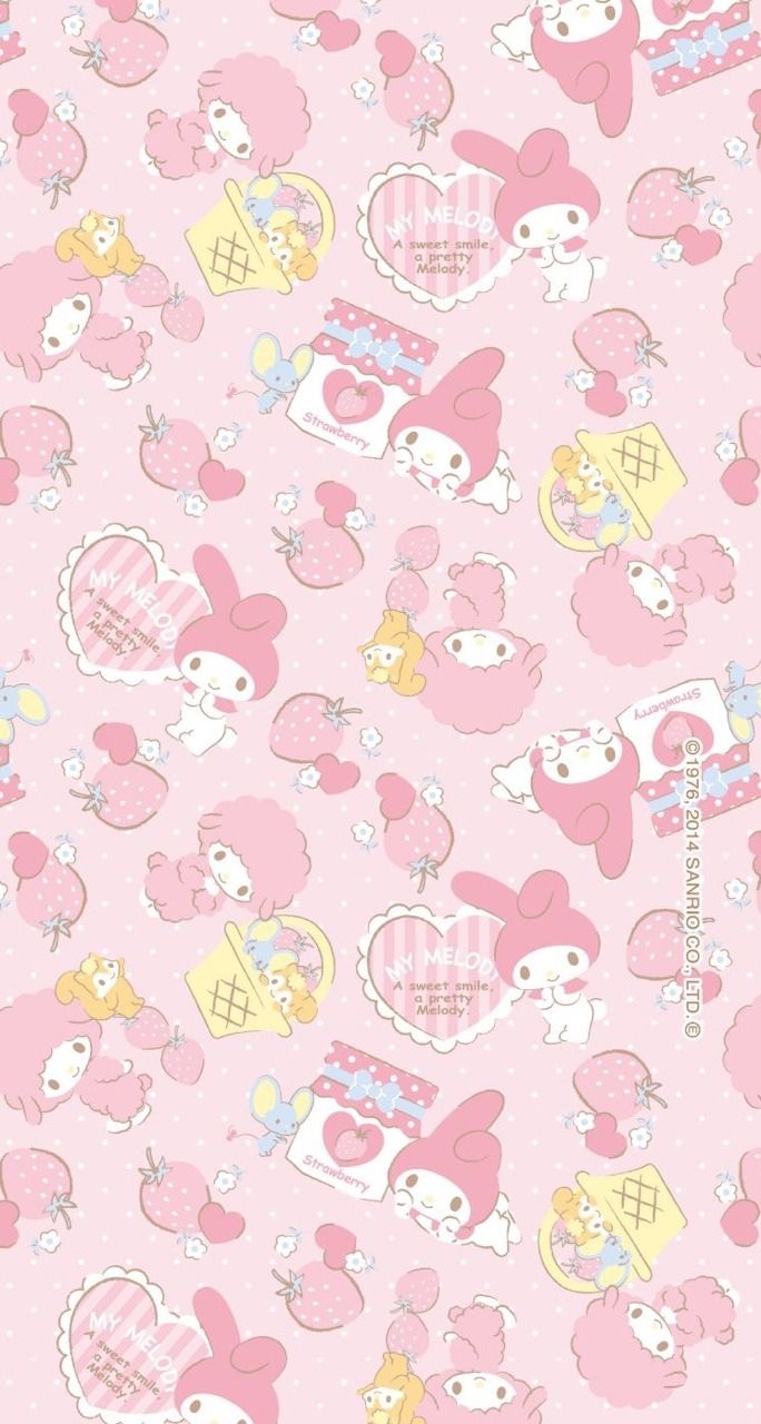 My Melody pattern rosa fragole, 684x1280 Full HD Verticale, Smartphone