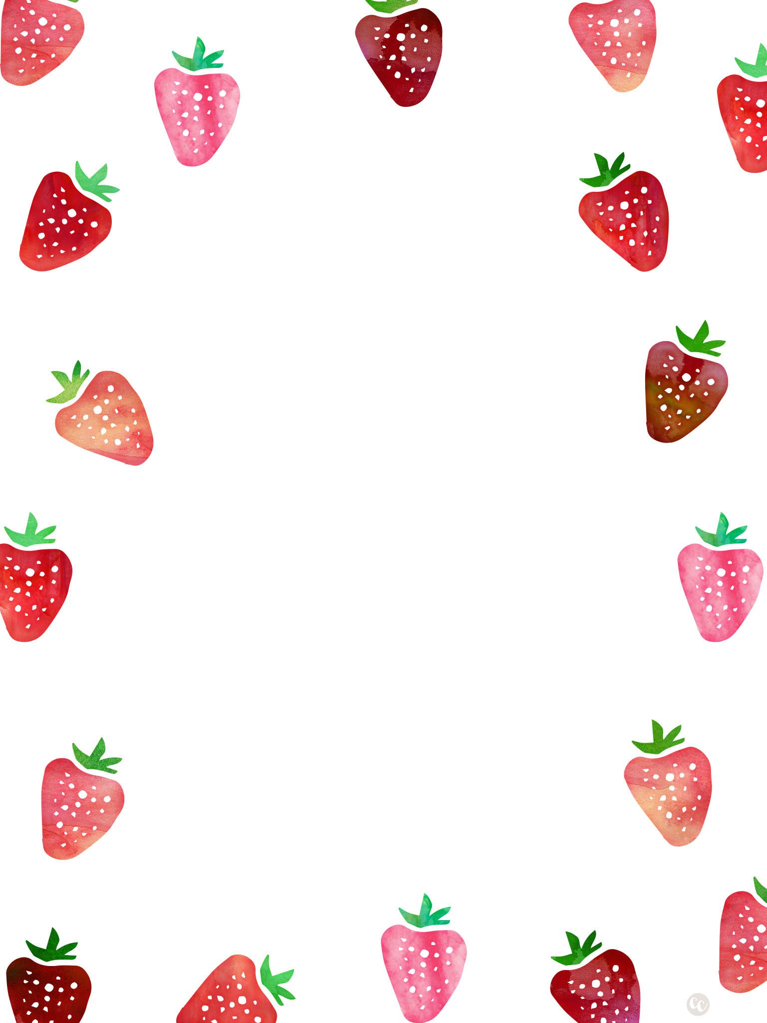 Fragole acquerello su bianco, 1536x2048 Verticale, Android