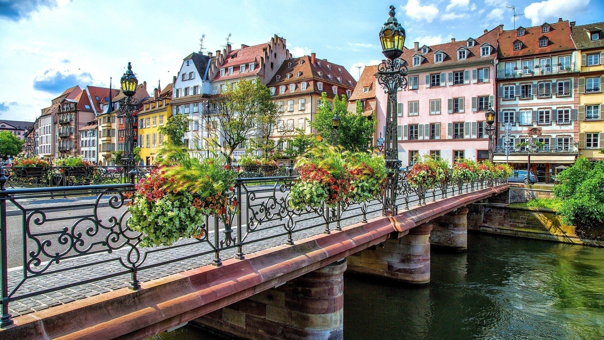 Ponte fiorito Strasburgo Francia, 1920x1080 Full HD, PC Desktop