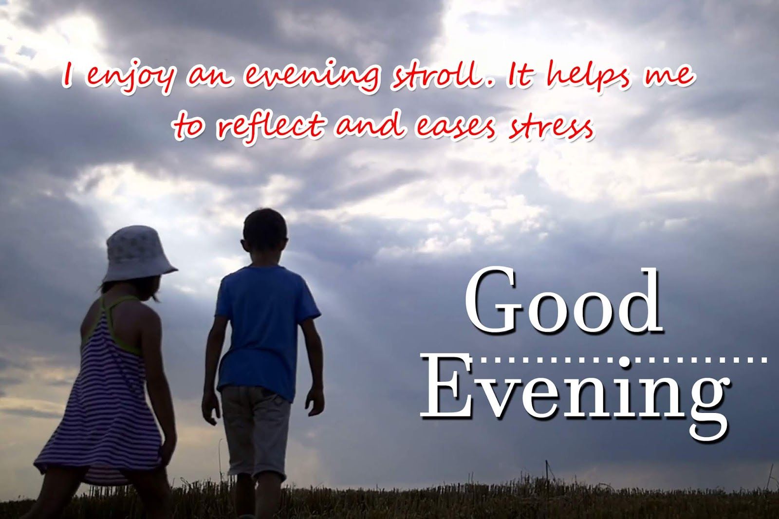 Bambini al tramonto, frase Good Evening, 1600x1066 900p, Desktop