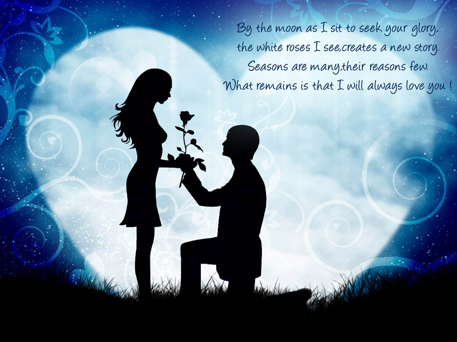 Silhouette coppia romantica luna, 1600x1200 HD, PC