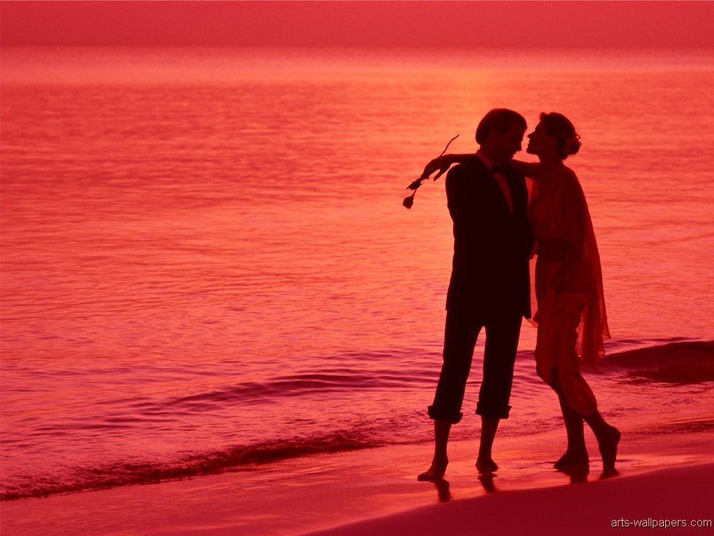 Coppia silhouette spiaggia tramonto, 1024x768 HD, Laptop