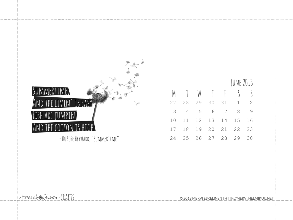 Calendario giugno con frase e dente di leone, 1024x768 HD, Laptop