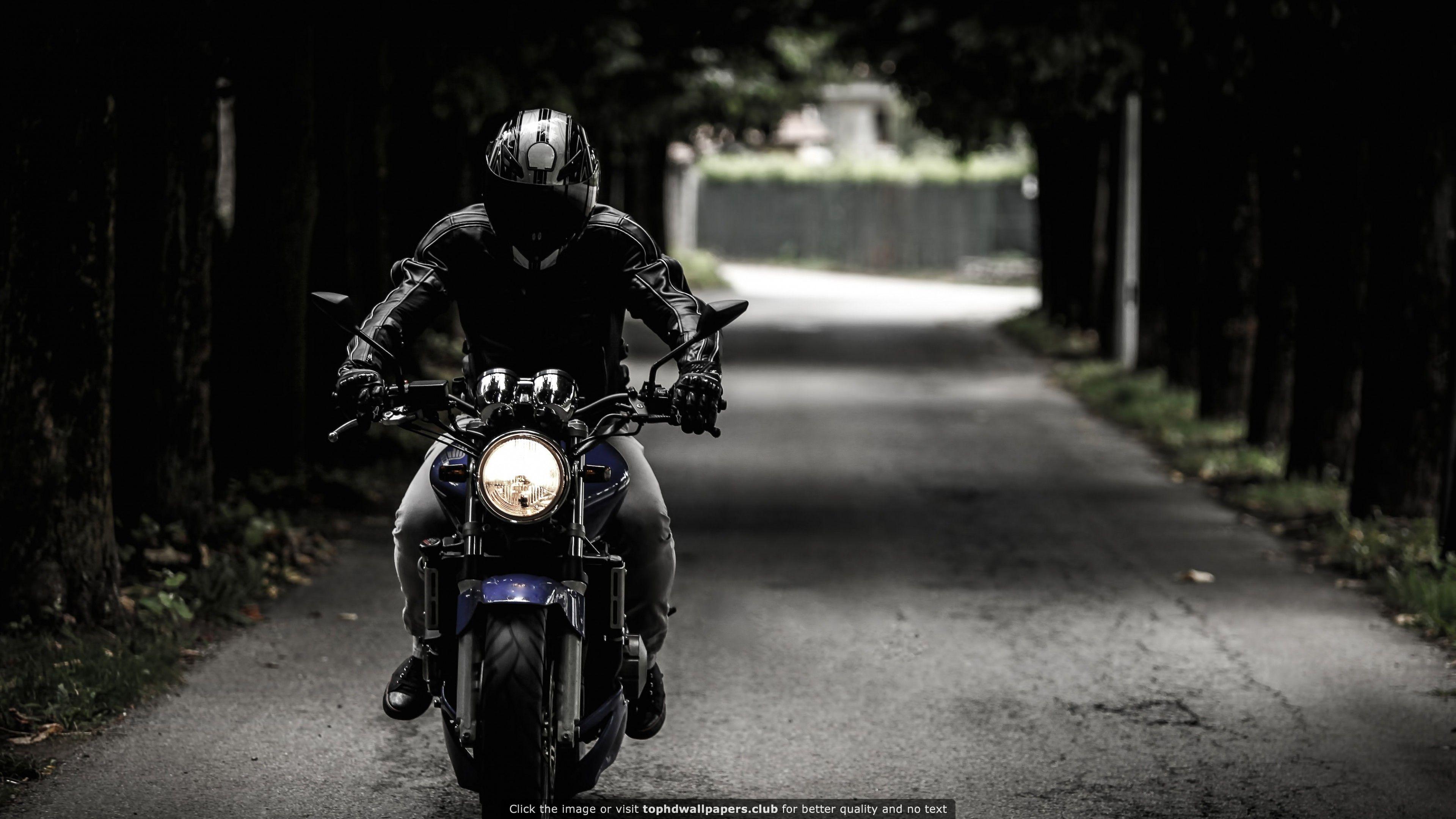 Motociclista su strada alberata, 3840x2160 4K Ultra HD, Monitor 4K