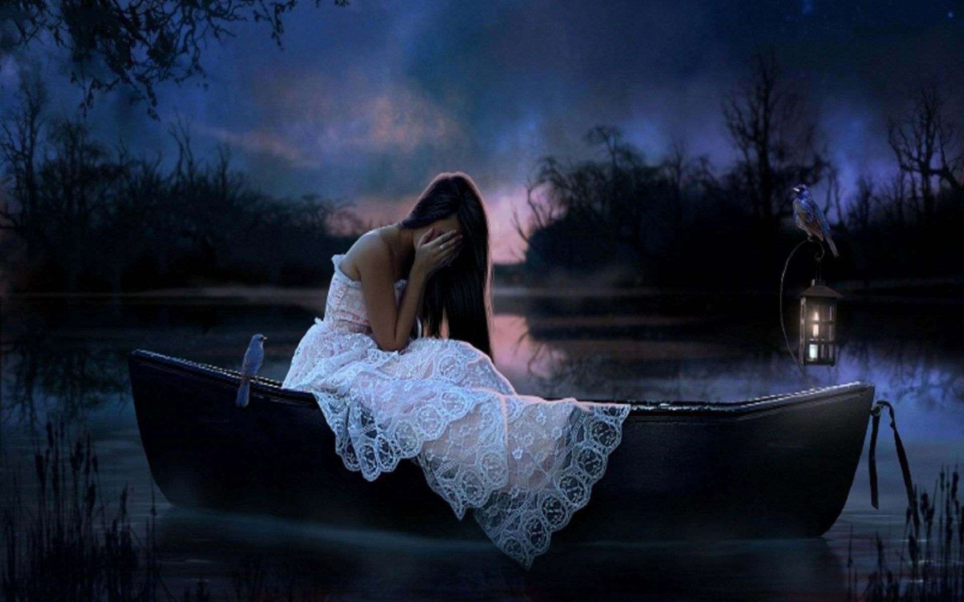 ragazza triste in barca, 1920x1200 Full HD+ WUXGA, Laptop