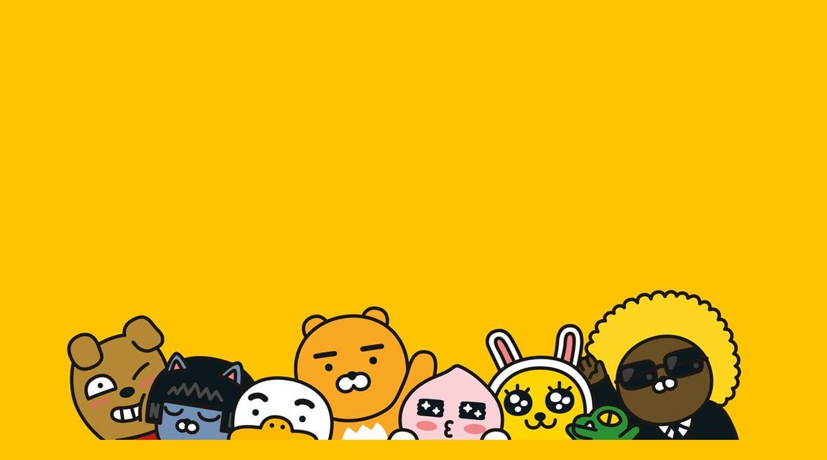 Personaggi Kakao Friends sfondo giallo, 1200x668 HD, PC