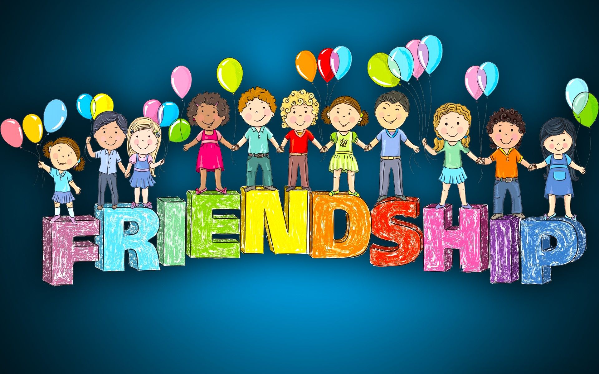 Bambini cartone con scritta Friendship, 1920x1200 Full HD+ WUXGA, PC