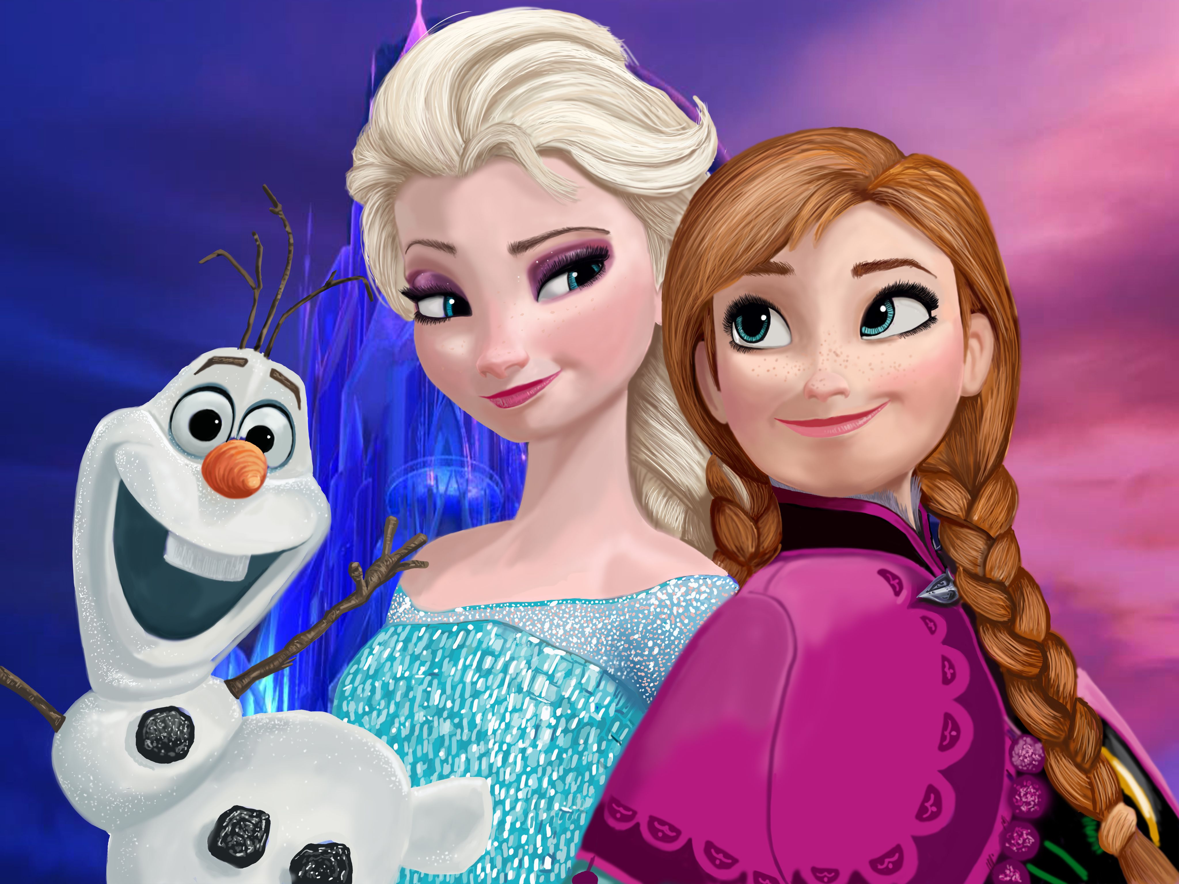 Elsa Anna Olaf tramonto, 4096x3072 4K Ultra HD, Monitor 4K