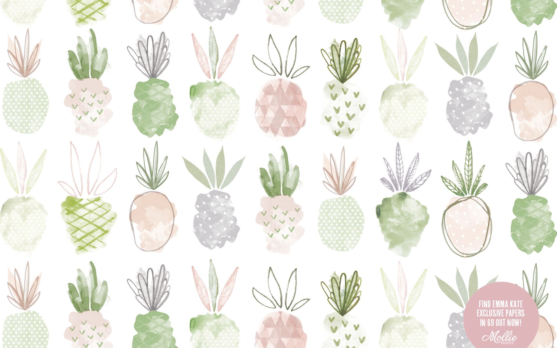 Ananas ad acquerello rosa verde, 1920x1200 WUXGA, PC