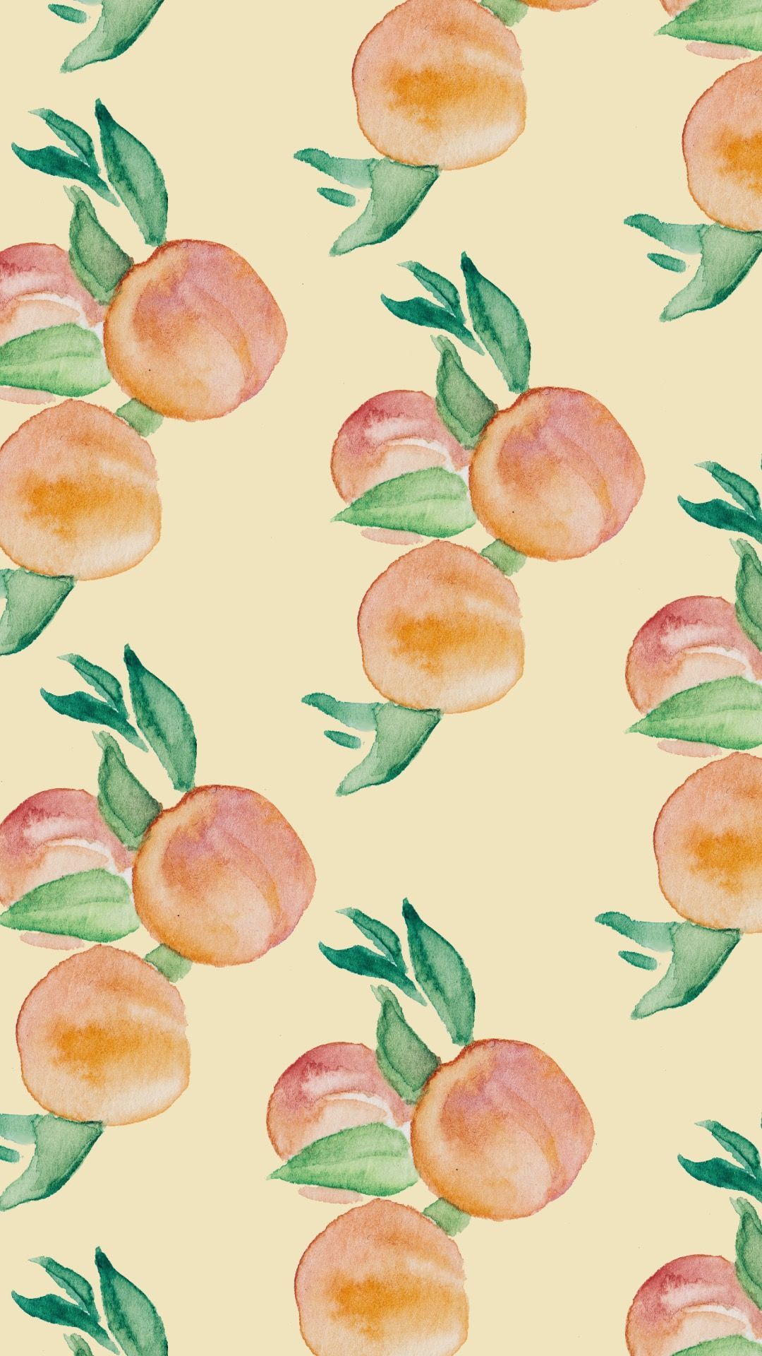 Pesche ad acquerello sfondo giallo, 1080x1920 Full HD Verticale, Smartphone