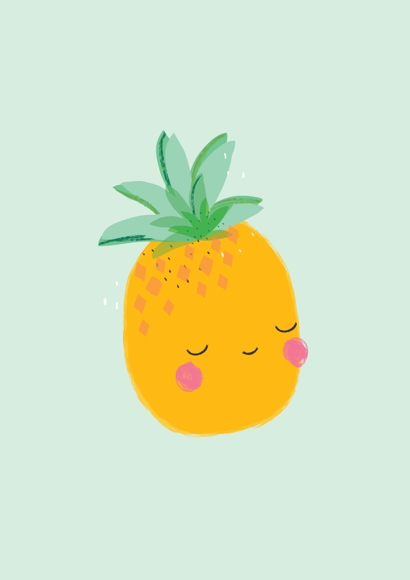Ananas kawaii illustrato, 842x1191 Verticale, Mobile