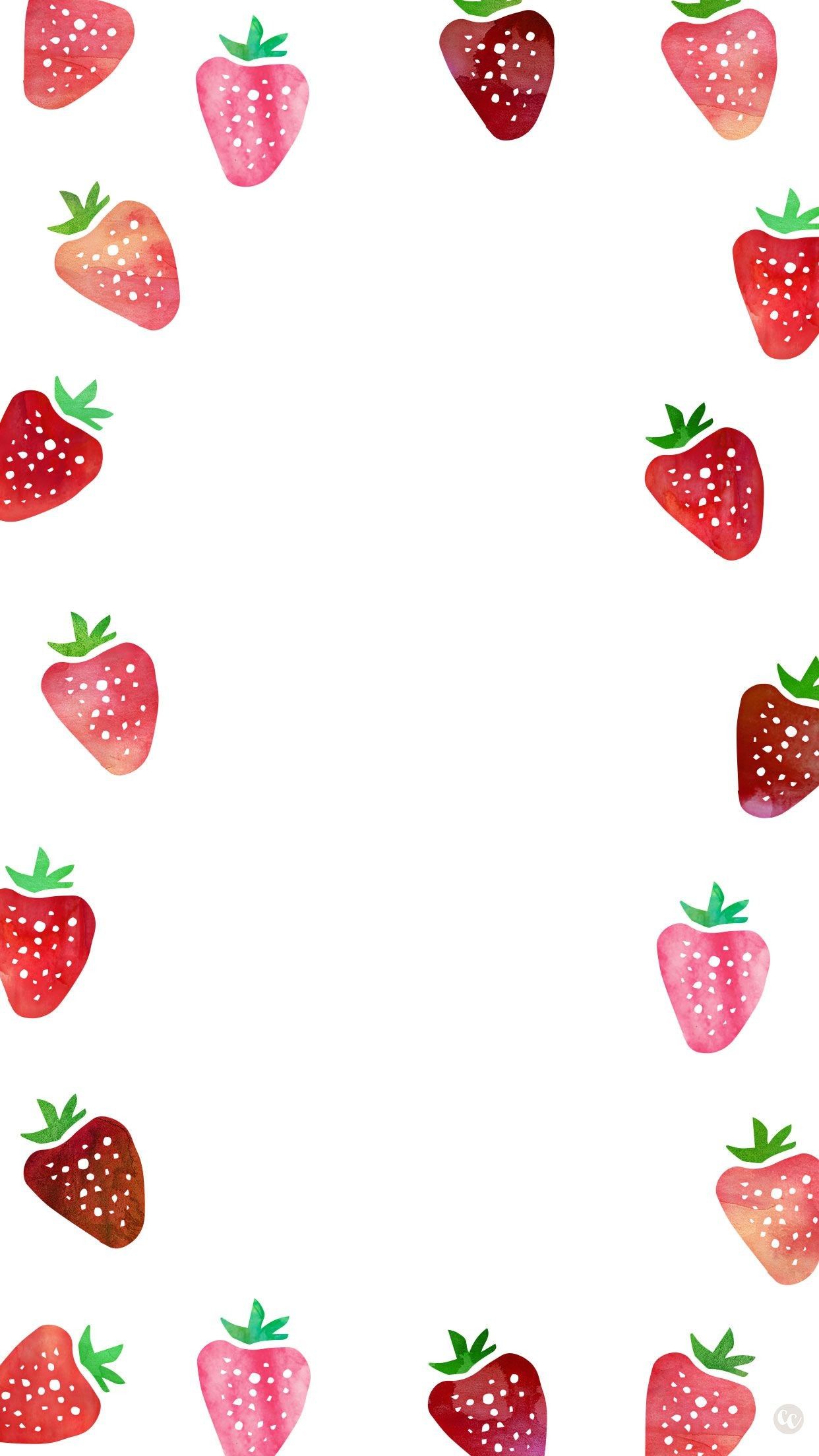 Cornice fragole acquerello rosa, 1242x2208 Full HD Verticale, Smartphone