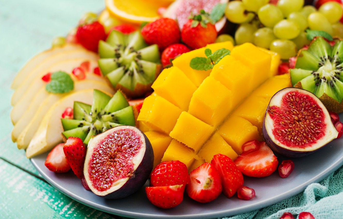 Piatto di frutta fresca colorata, 1332x850 720p, PC