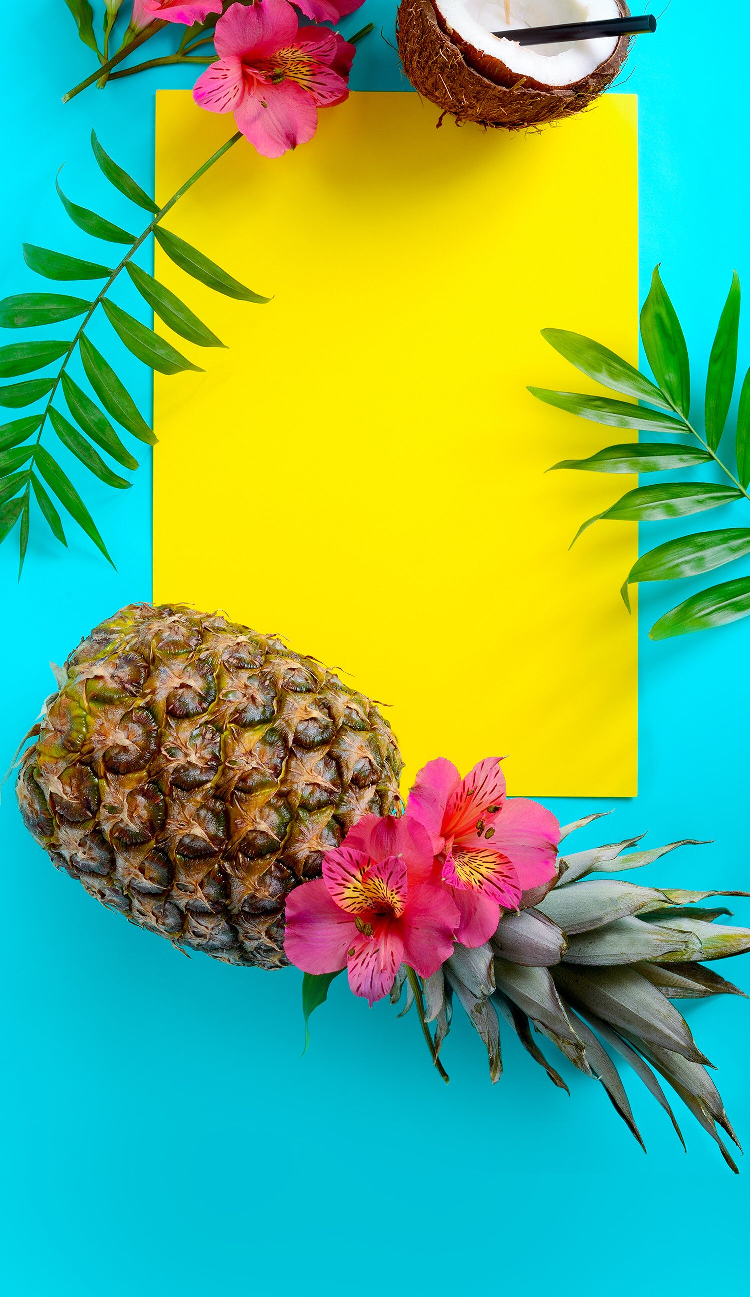 Ananas e fiori tropicali, 1500x2592 Verticale, Telefono