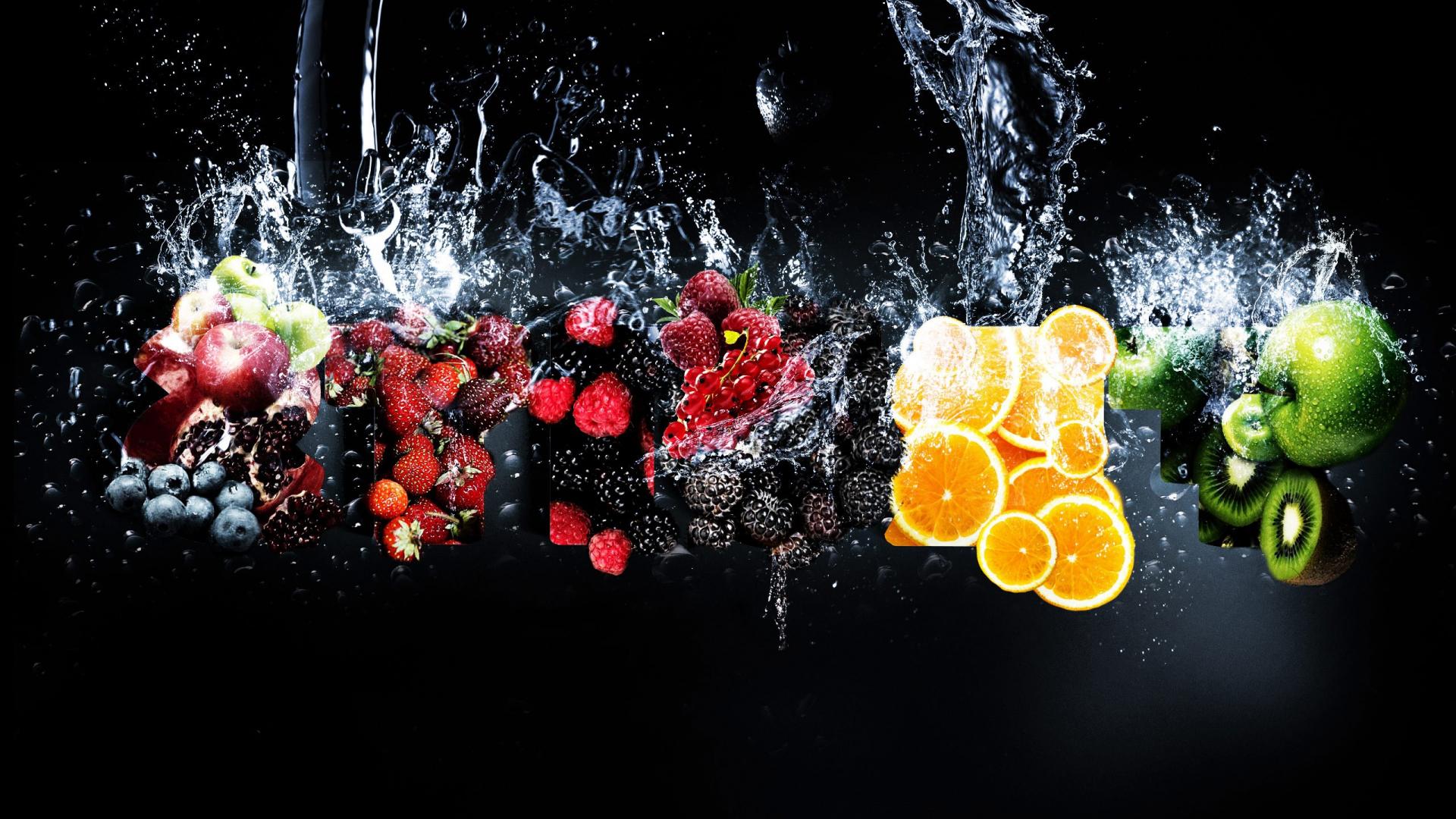 Frutta con schizzi d'acqua, 1920x1080 Full HD, Monitor Gaming