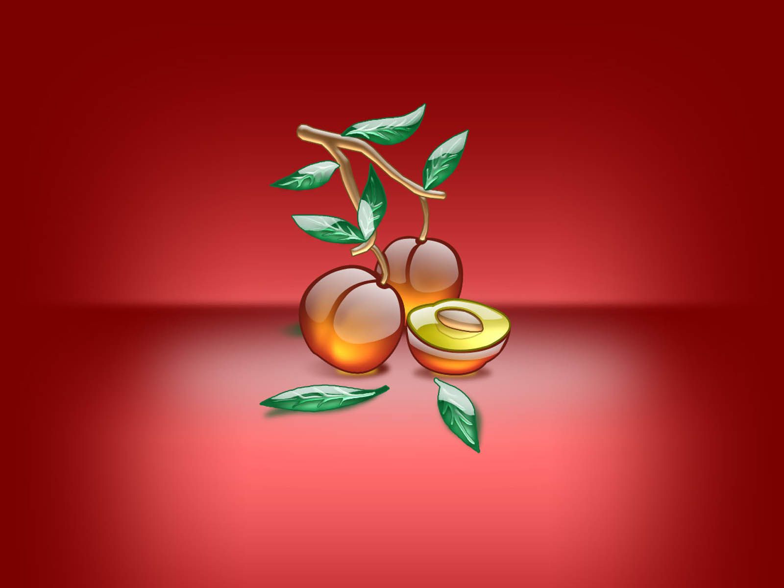 Pesche illustrate su sfondo rosso, 1600x1200 HD, PC Desktop