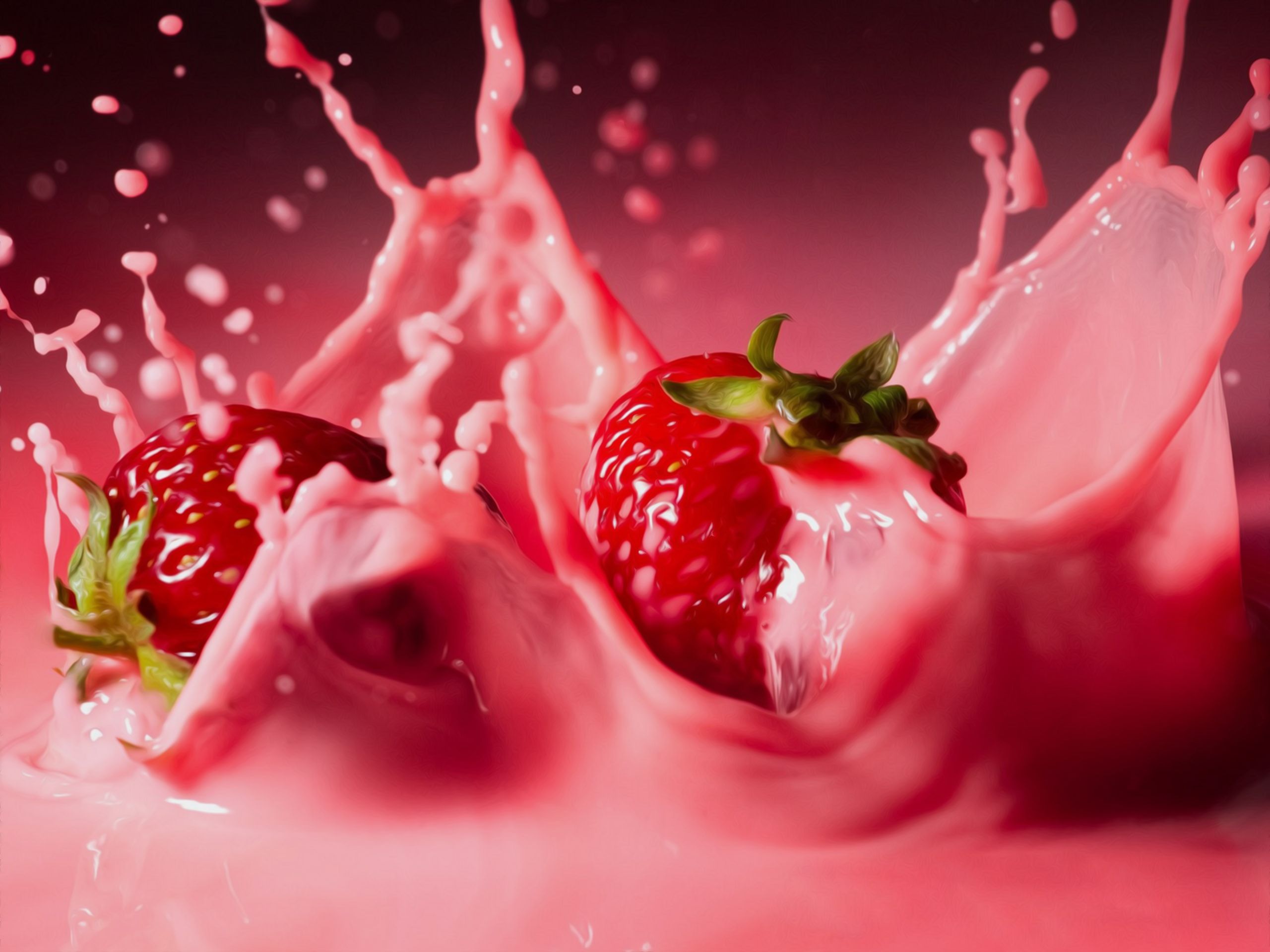 Fragole con schizzi di latte, 2560x1920 2K, Monitor Gaming