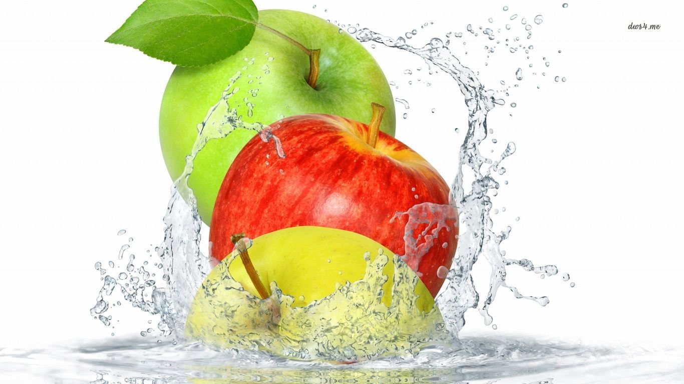 Mele e limone con schizzi acqua, 1366x768 HD, PC Desktop