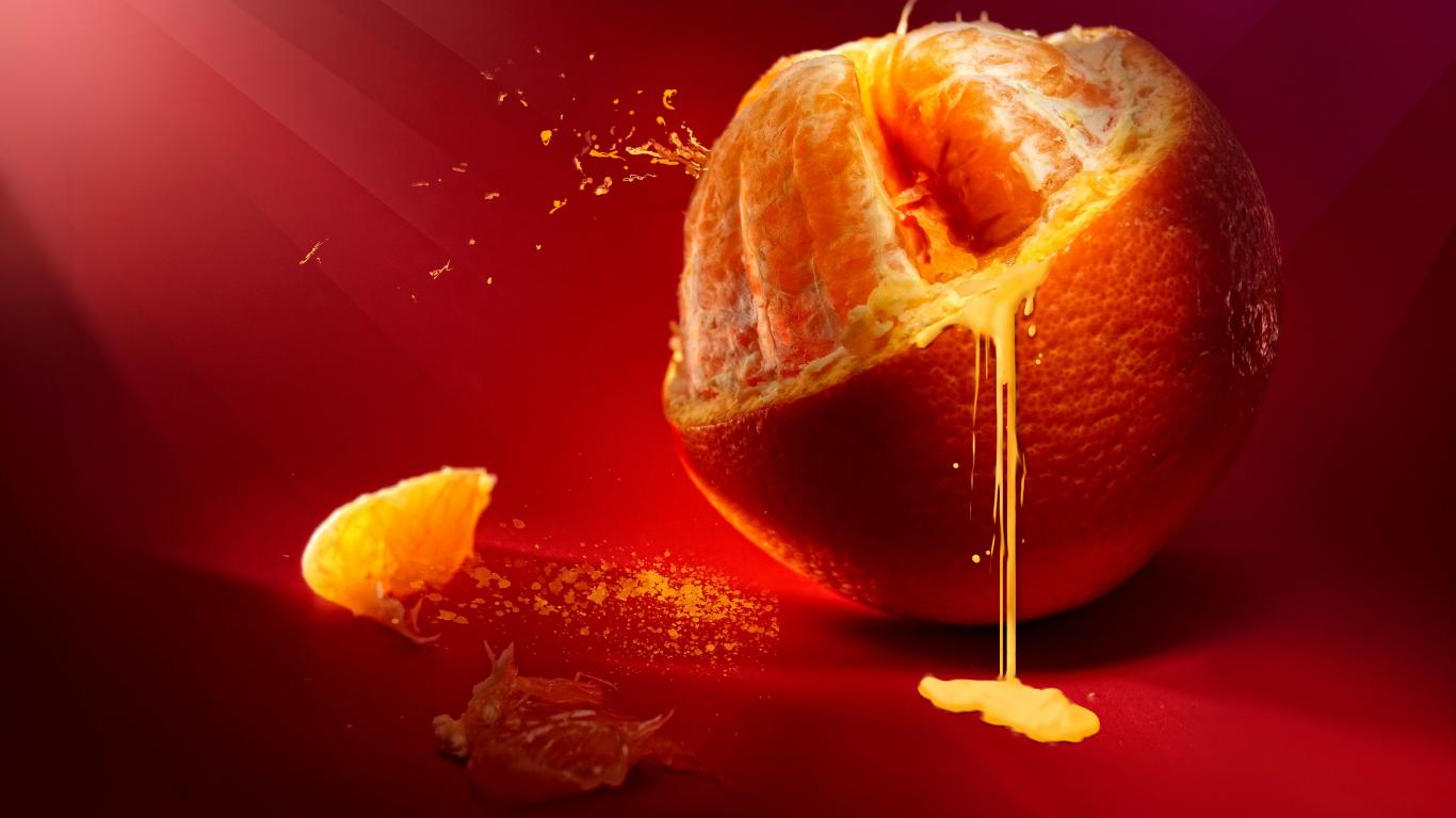 Arancia con succo che cola, 1366x768 HD, Desktop