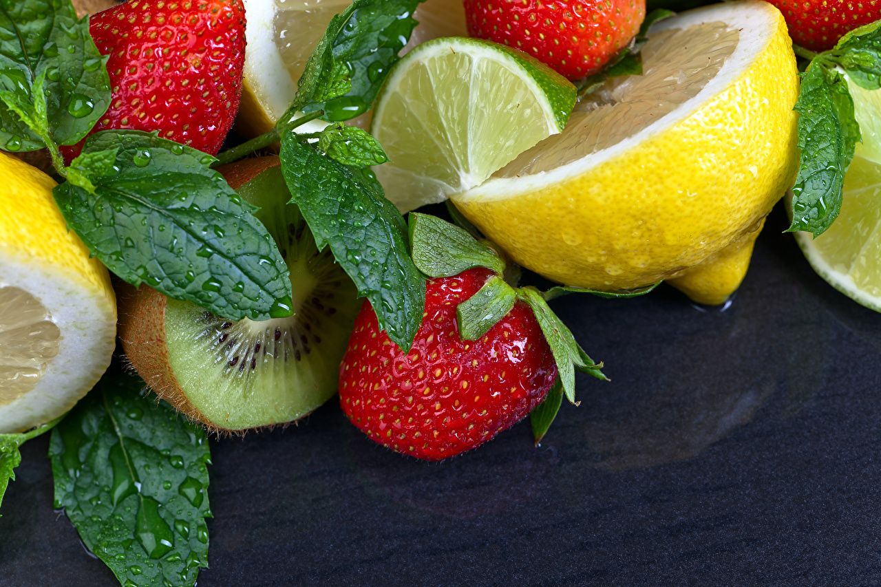 Frutta mista fragole limoni kiwi, 1280x853 HD, PC Desktop