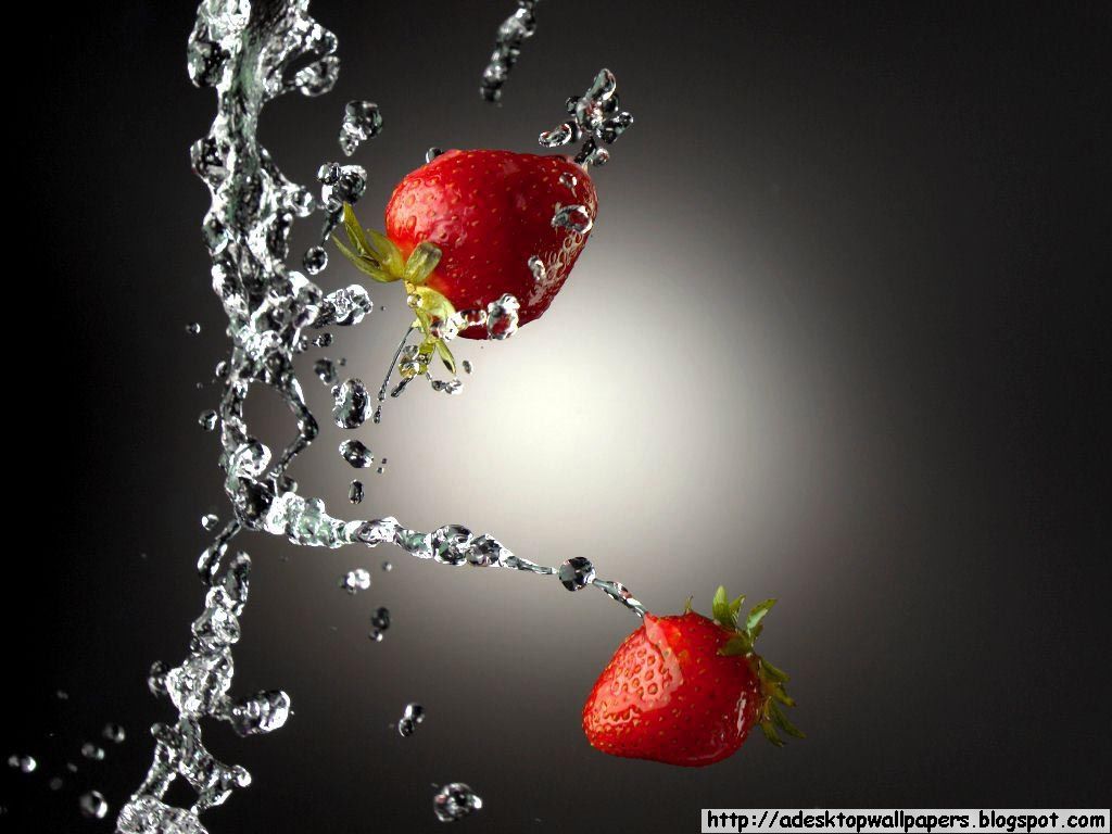 Fragole rosse con schizzi d'acqua, 1024x768 HD, Desktop