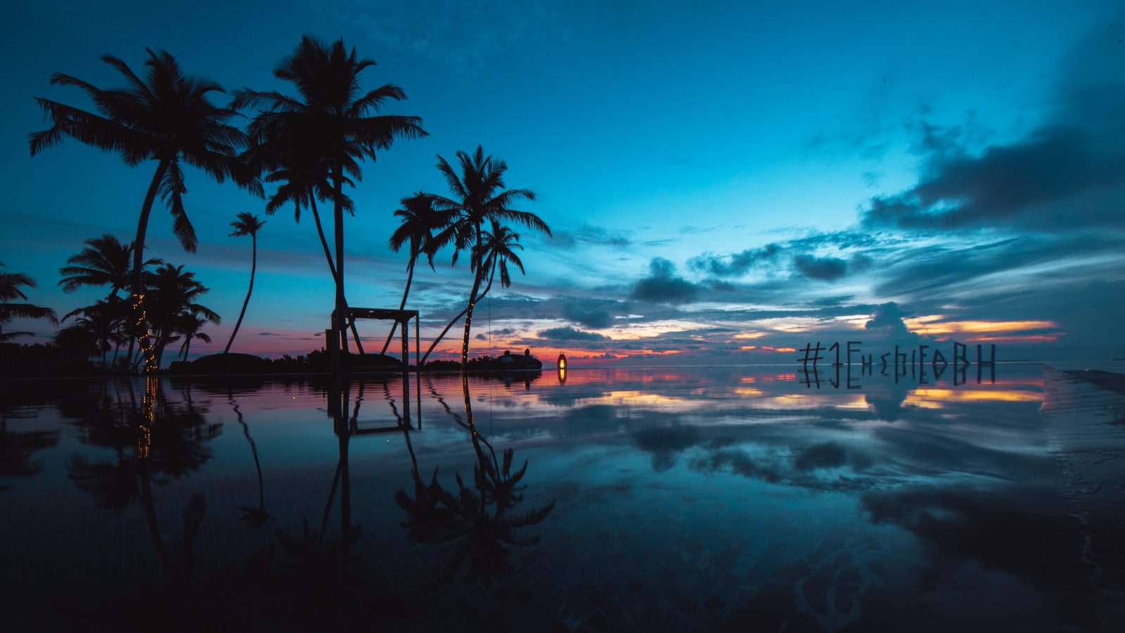 Palme al tramonto riflesse, 1600x900 900p, Desktop