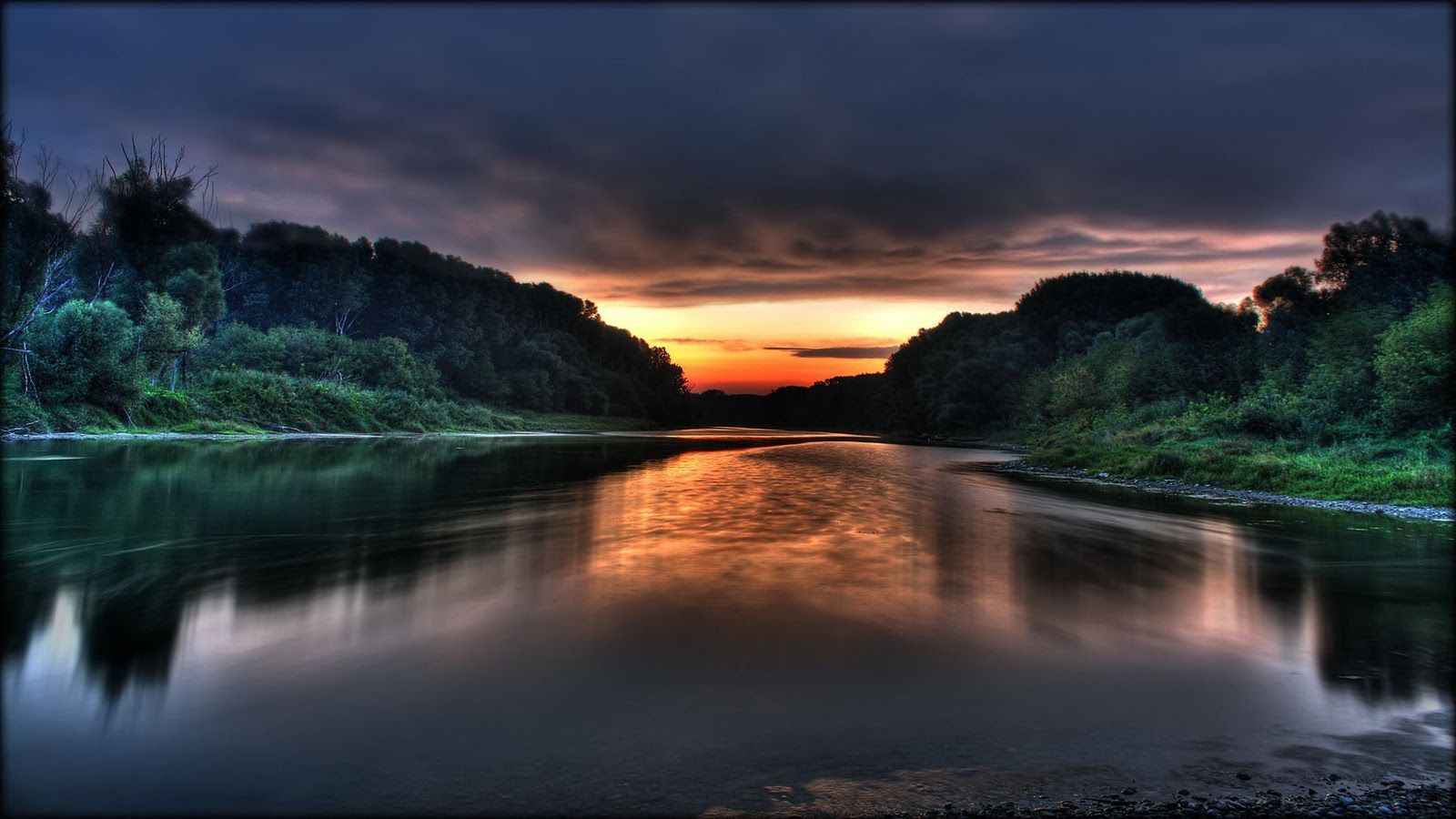 Fiume al tramonto, 1600x900 900p, Laptop