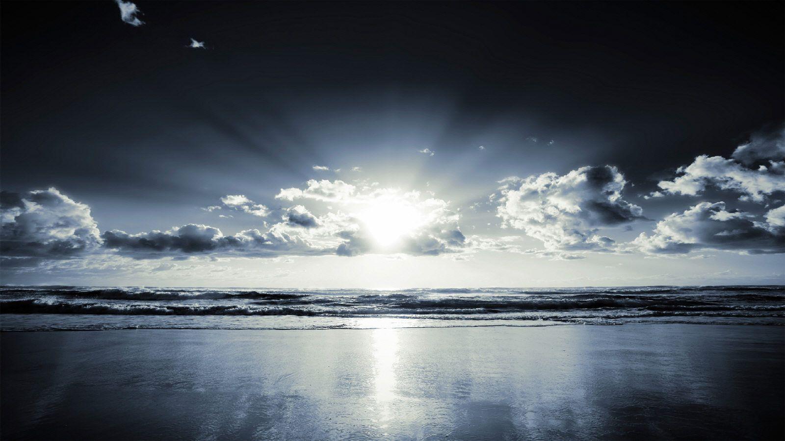 Spiaggia con sole tra nuvole, 1600x900 HD, PC