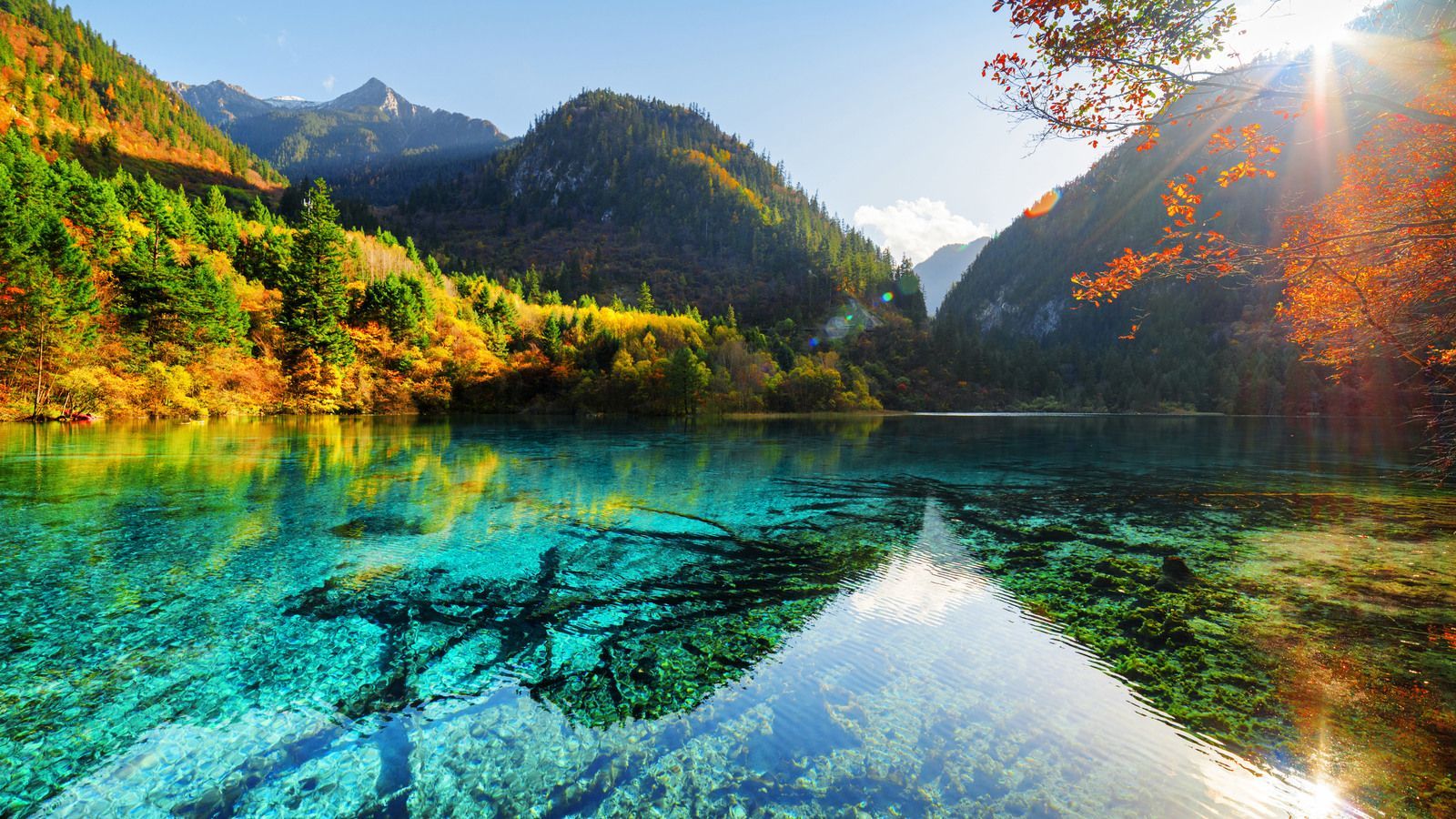 Lago cristallino Jiuzhaigou autunno, 1600x900 HD, Desktop