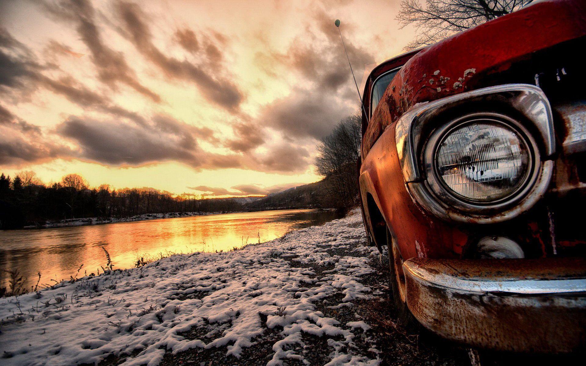 Auto vintage tramonto invernale, 1920x1200 Full HD+, PC