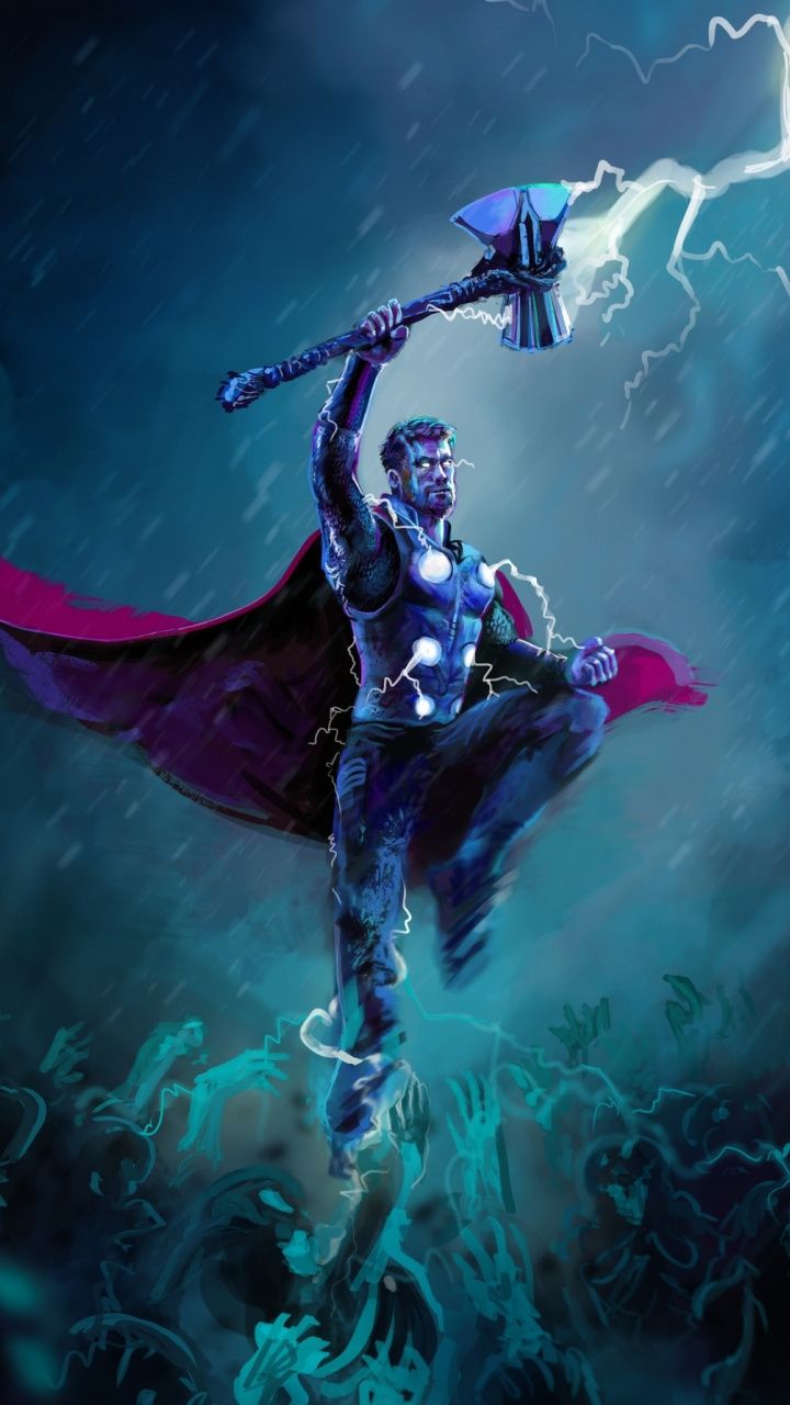 Thor silhouette fulmine blu, 1440x2960 Verticale, Mobile