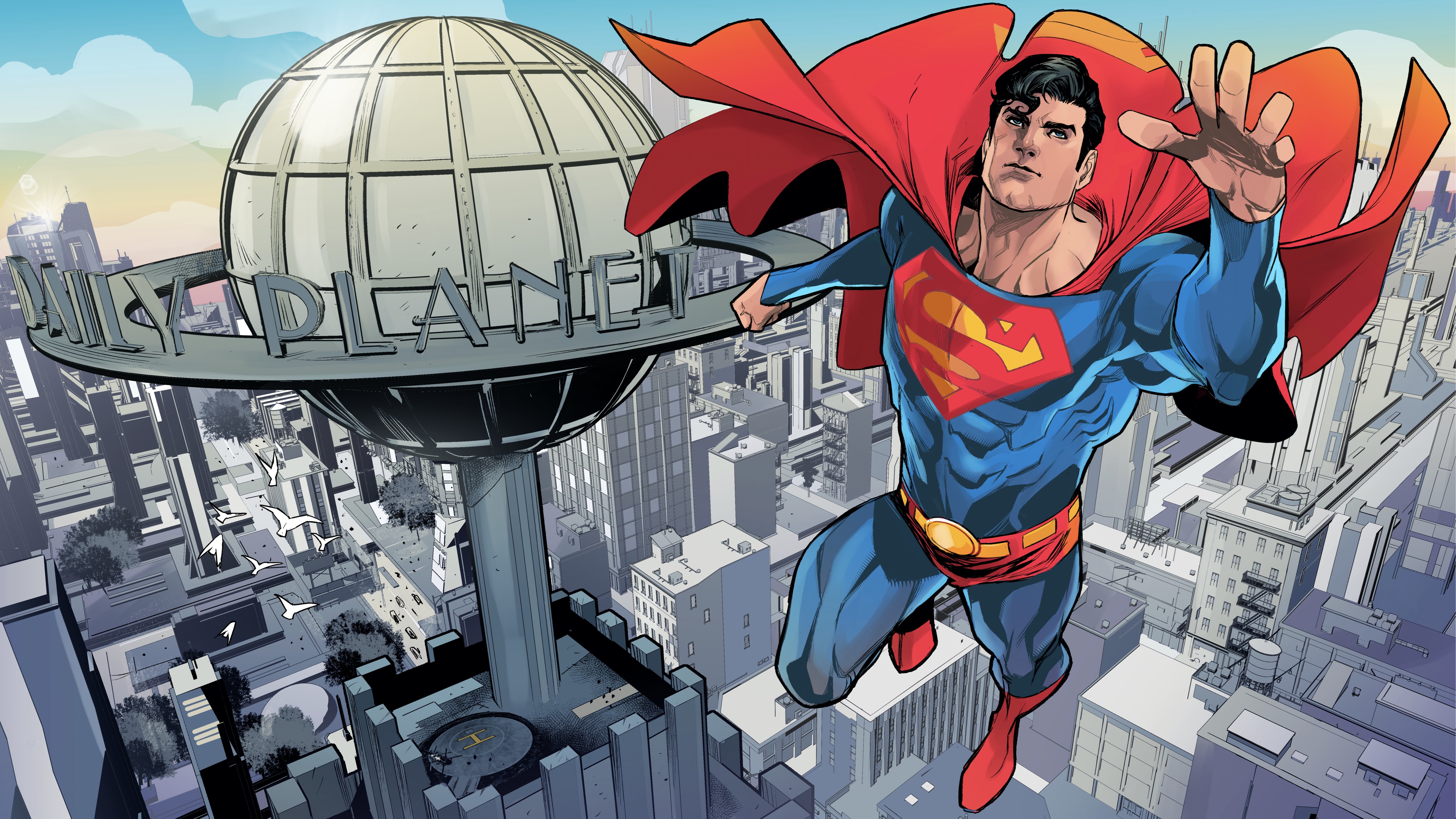 Superman vola sopra città, DC Comics, 4445x2500 UHD, PC 4K