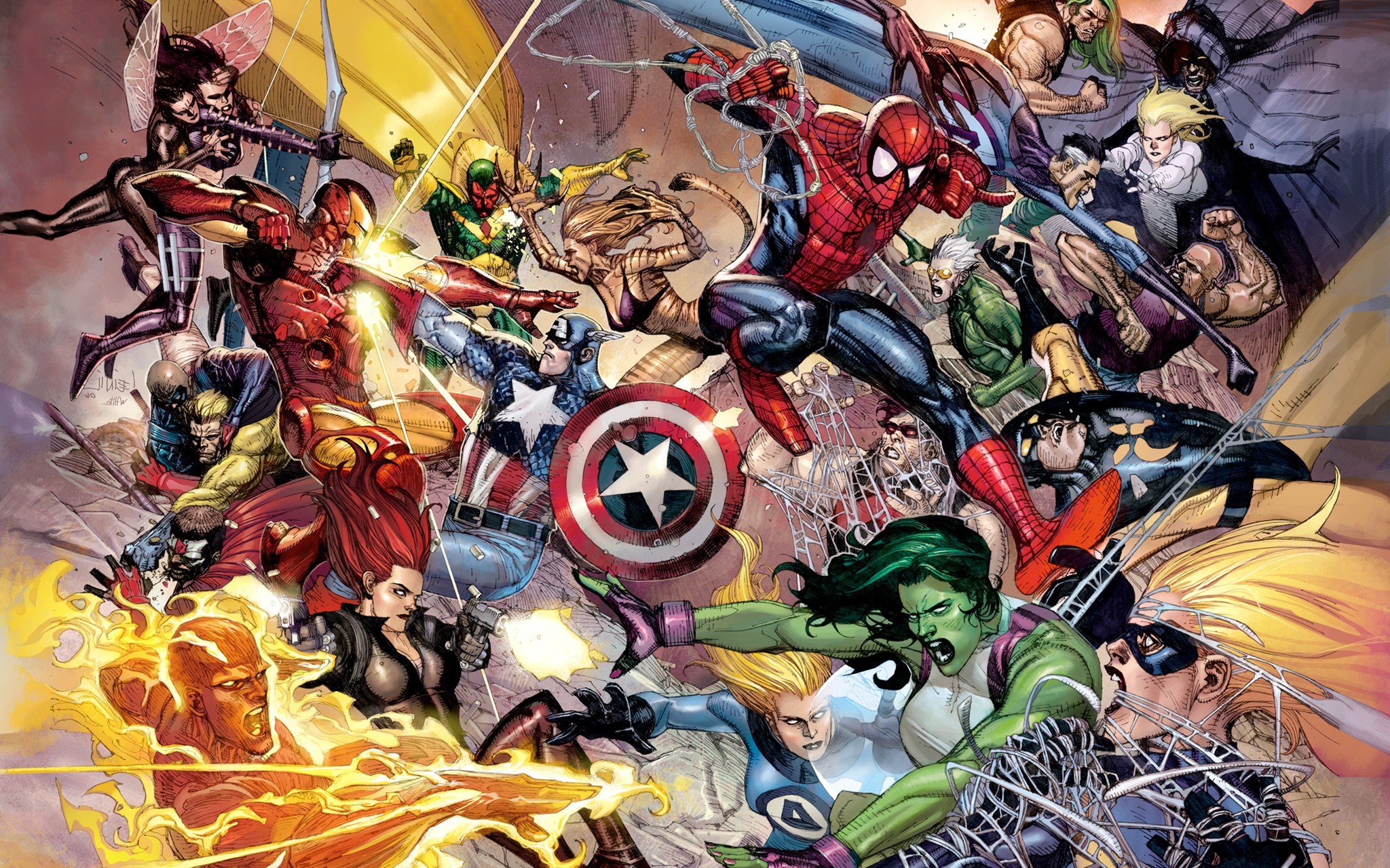 Supereroi Marvel in battaglia, 2048x1280 alta risoluzione, Laptop
