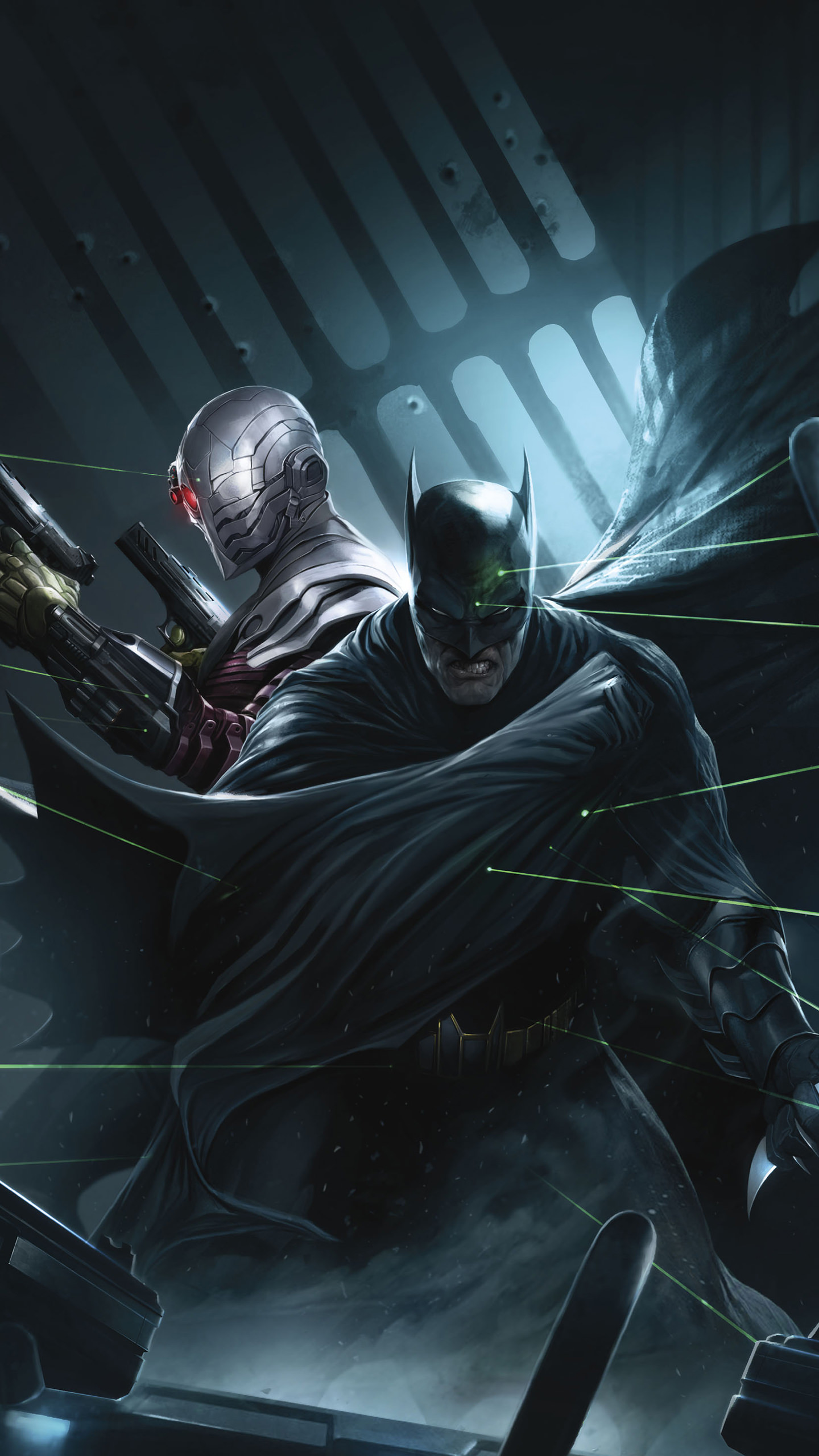 Batman e villain robotico blu, DC Comics, 1440x2560 Verticale, Telefono