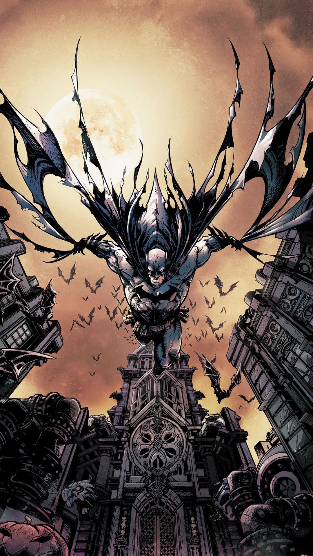 Batman su gargoyle città, 1080x1920 Full HD Verticale, iPhone