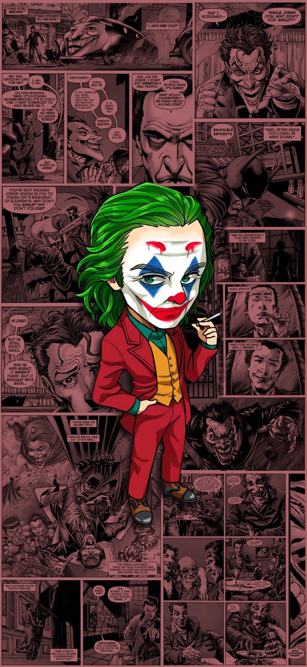 Joker cartone su fumetti, nemesi di Batman, 997x2160 Full HD Verticale, Smartphone