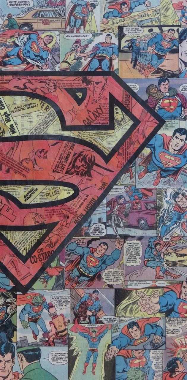 Superman logo collage fumetti, 630x1280 Verticale, Telefono