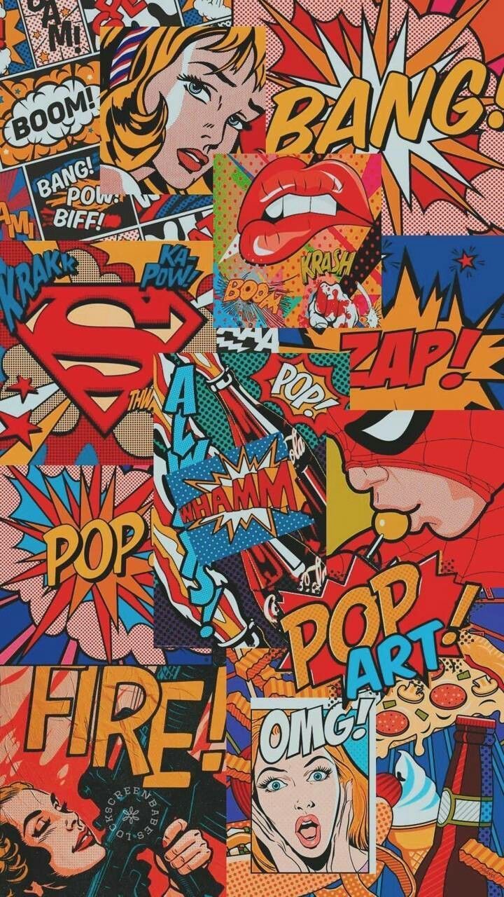 Collage fumetti pop art colorato, 720x1280 Full HD Verticale, iPhone