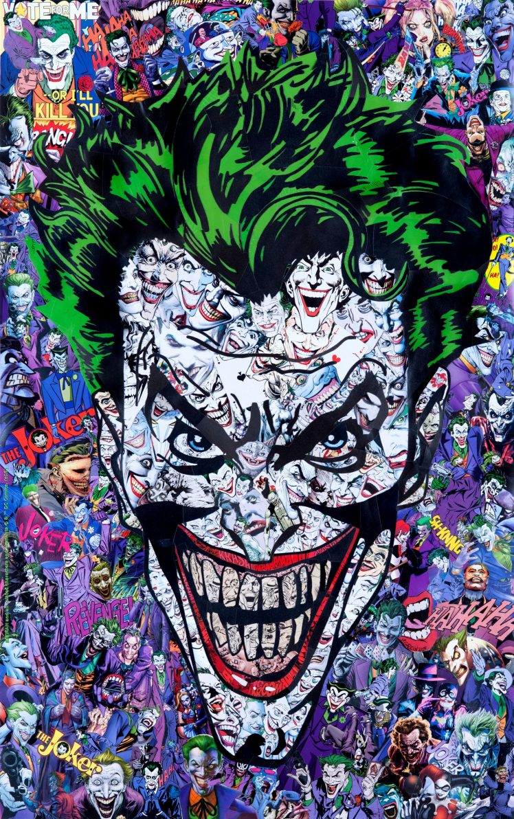 Joker collage fumetti, nemesi di Batman, 748x1192 Full HD Verticale, iPhone
