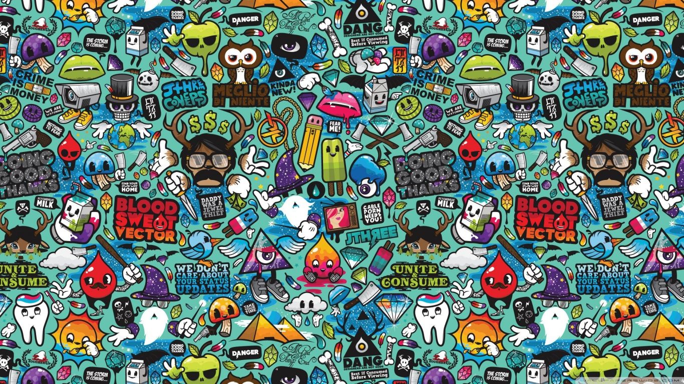 Sticker cartoni colorati pattern, 1366x768 HD, Desktop