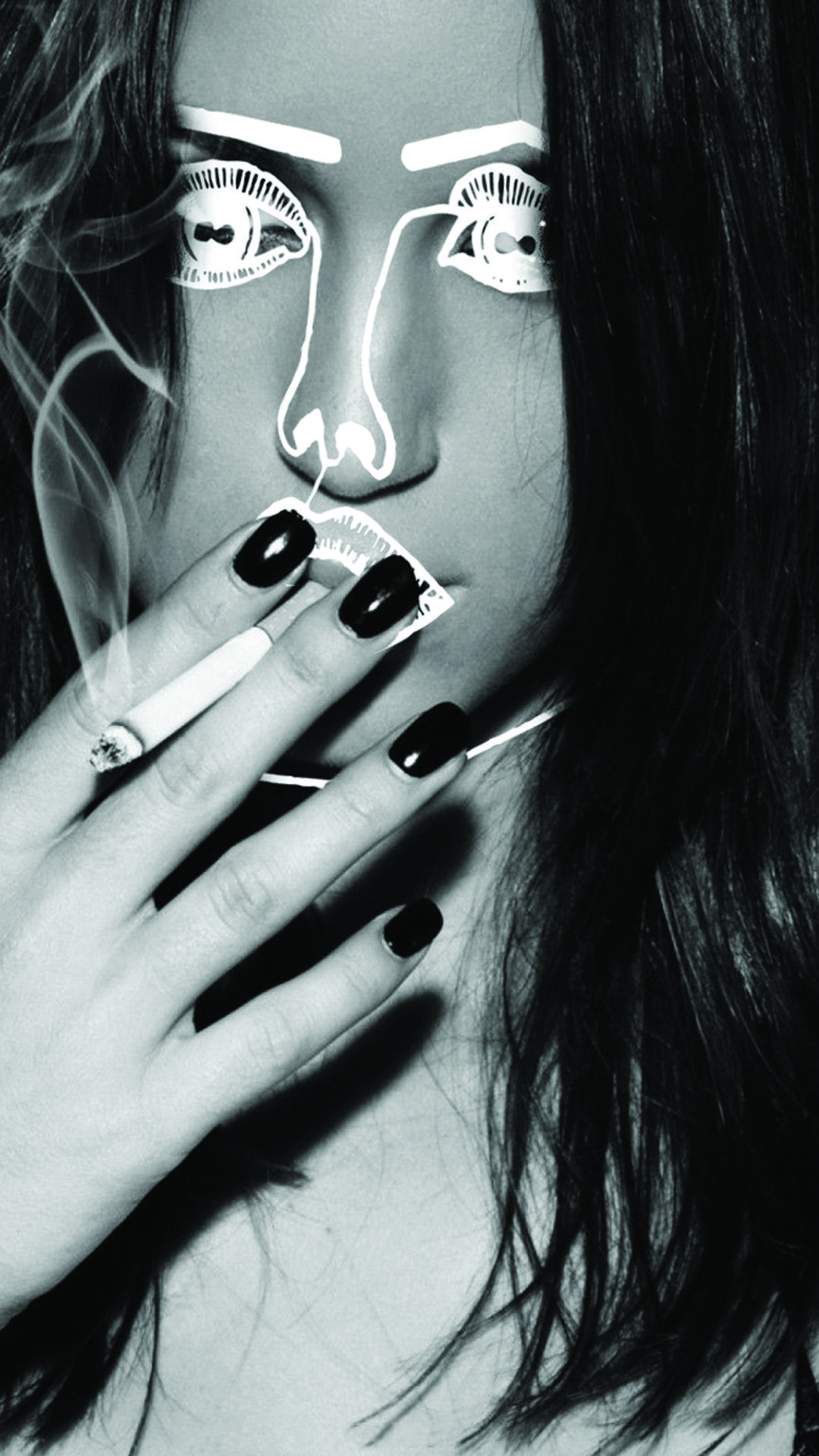 Ragazza che fuma sigaretta bianco e nero, 1080x1920 Full HD Verticale, iPhone Plus