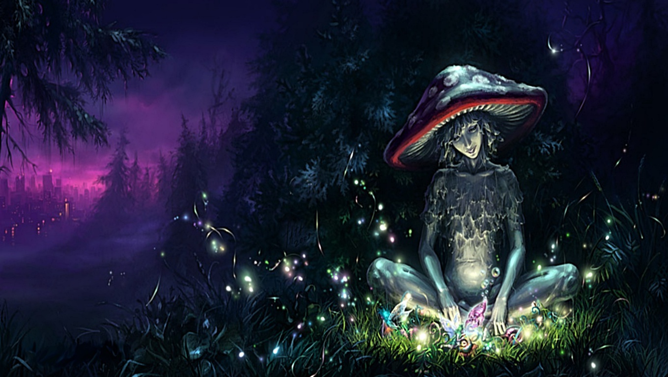Creatura fungo fantasy nella foresta, 1360x768 720p, PC