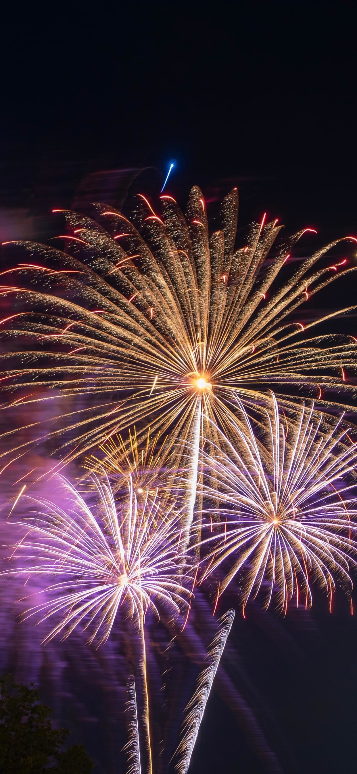 Fuochi d'artificio viola e oro, 1242x2688 Full HD Verticale, iPhone